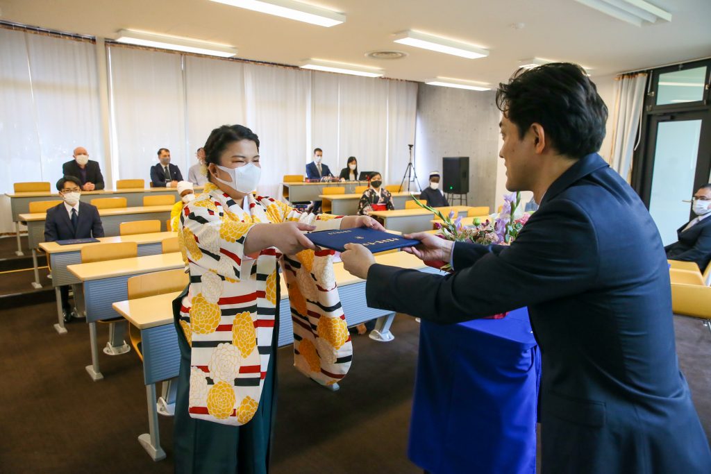 International student from the Philippines receiving her diploma