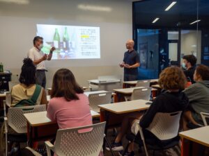 Professor Ryo Furuya gives a lecture on Yamanashi's agriculture and the Japanese wine industry.